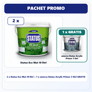 Pachet promo 2 x vopsea ultra lavabila pentru interior STATUS ECO mat 10 L + 1 amorsa Status Acrylic Primer 3 L gratis